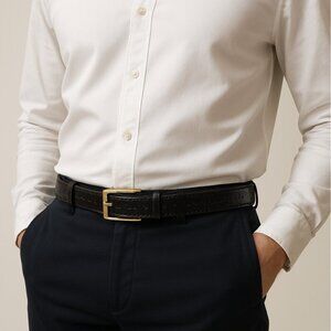 Black Alligator Leather with Gold-tone Buckle Belt Men Italy Size 38/95